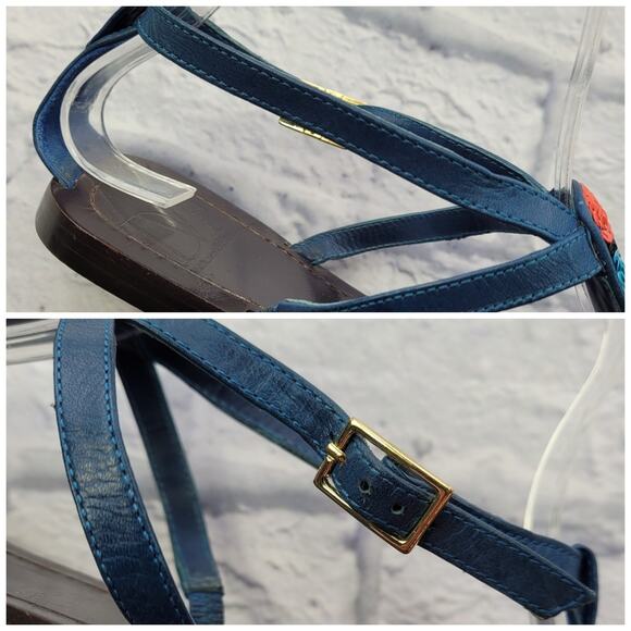 Diane von Furstenberg DVF Blue T-strap Sequin Colorblock Sandal size 6 1/2 - Picture 9 of 16